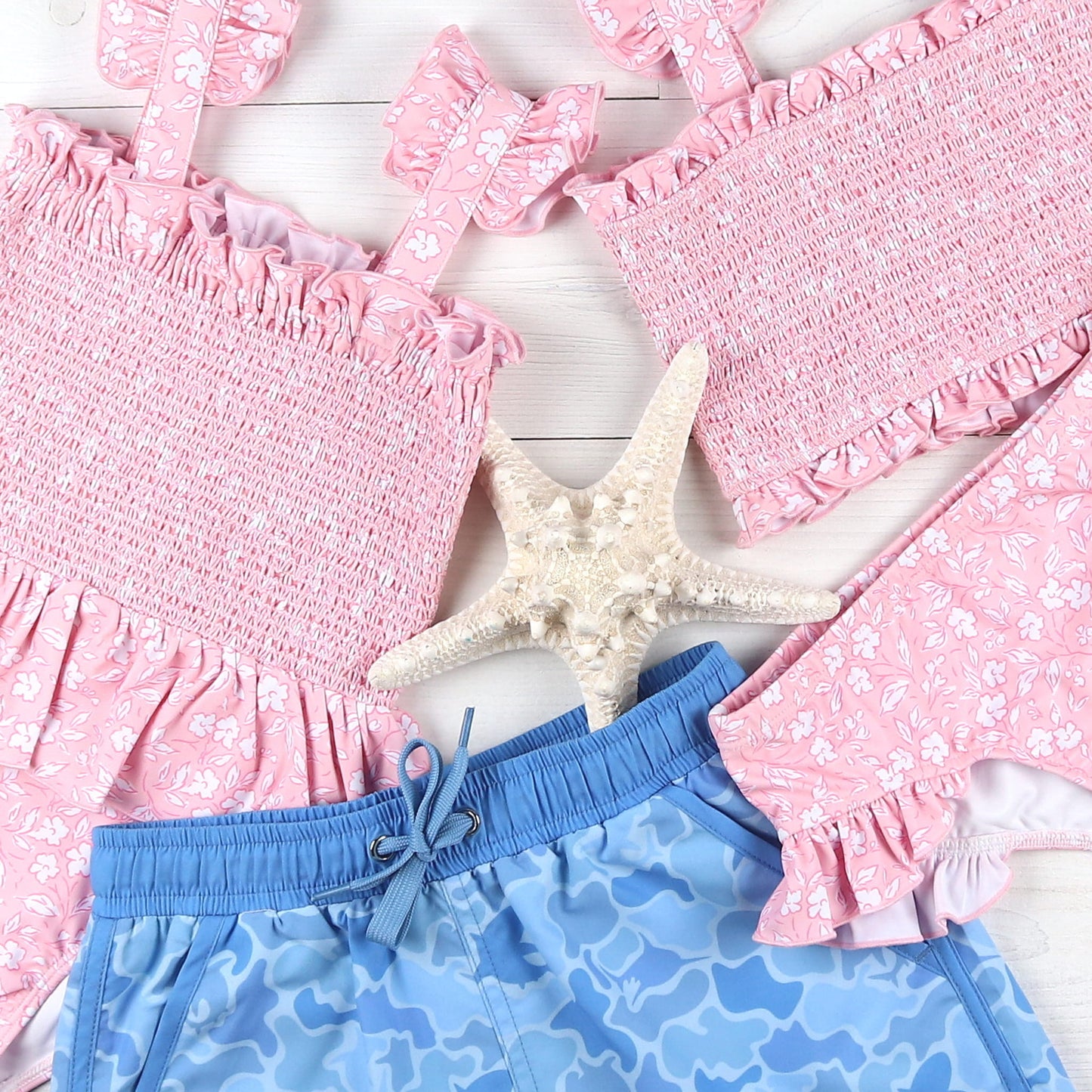 Girls Smocked Bikini - Pink Petal