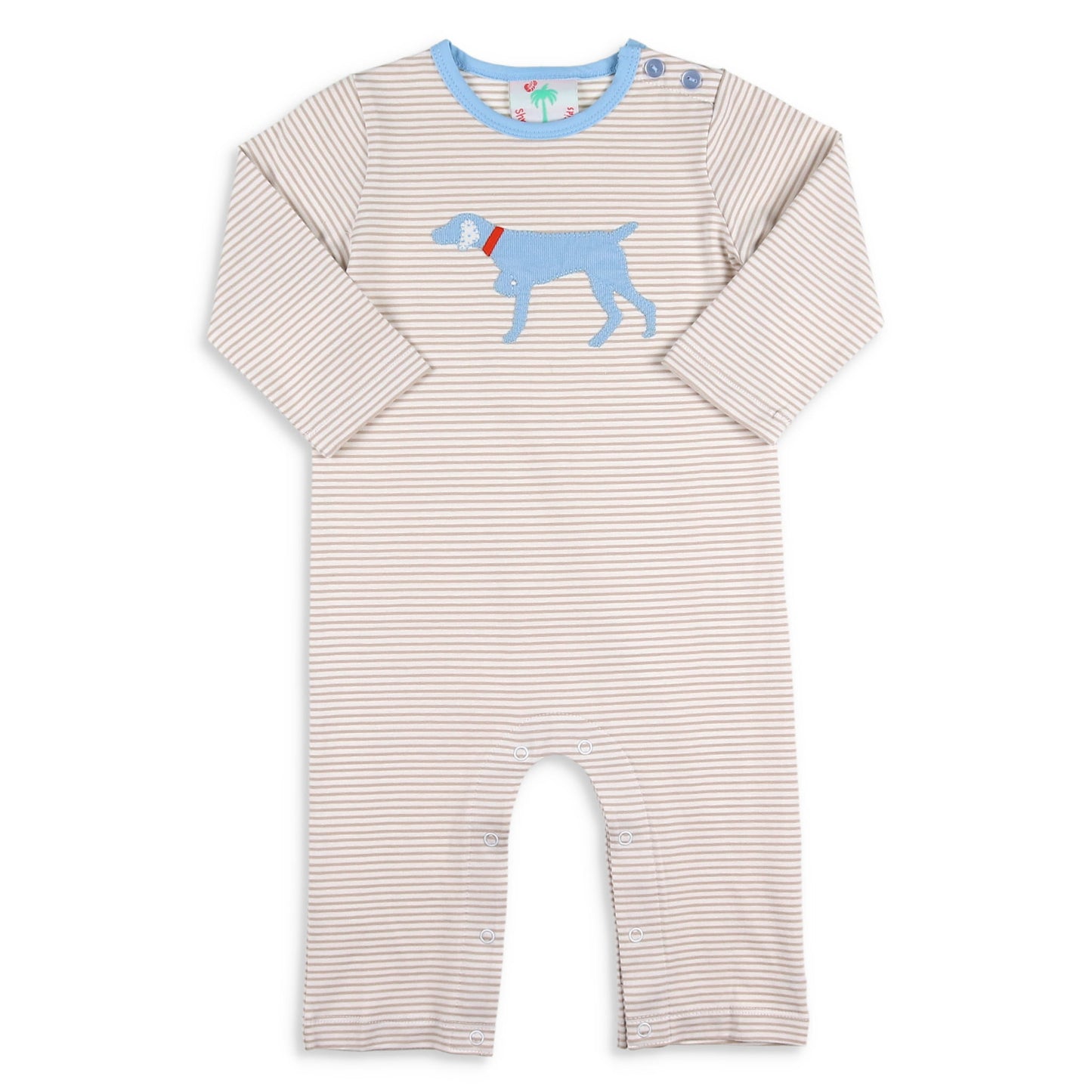 Boys Applique Khaki Stripe Playsuit - Pointer