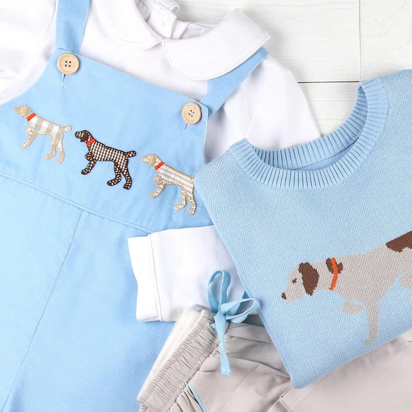 Boys Applique Sky Cord Overalls - Pointer