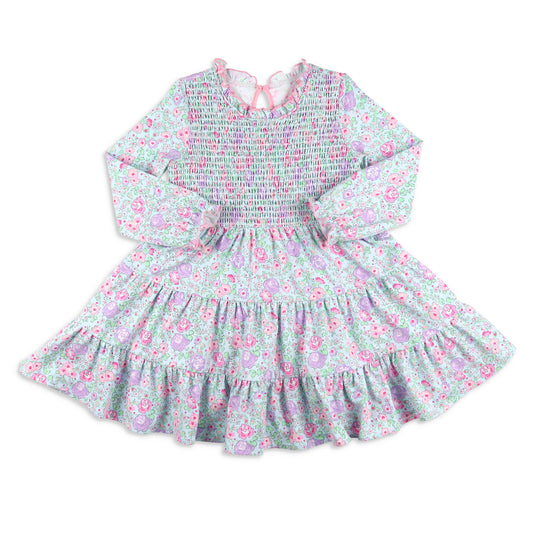 Girls Smocked Twirl Dress - Posy Petals