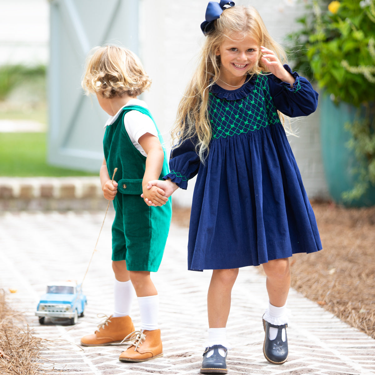 preppy bow smocked dress matching