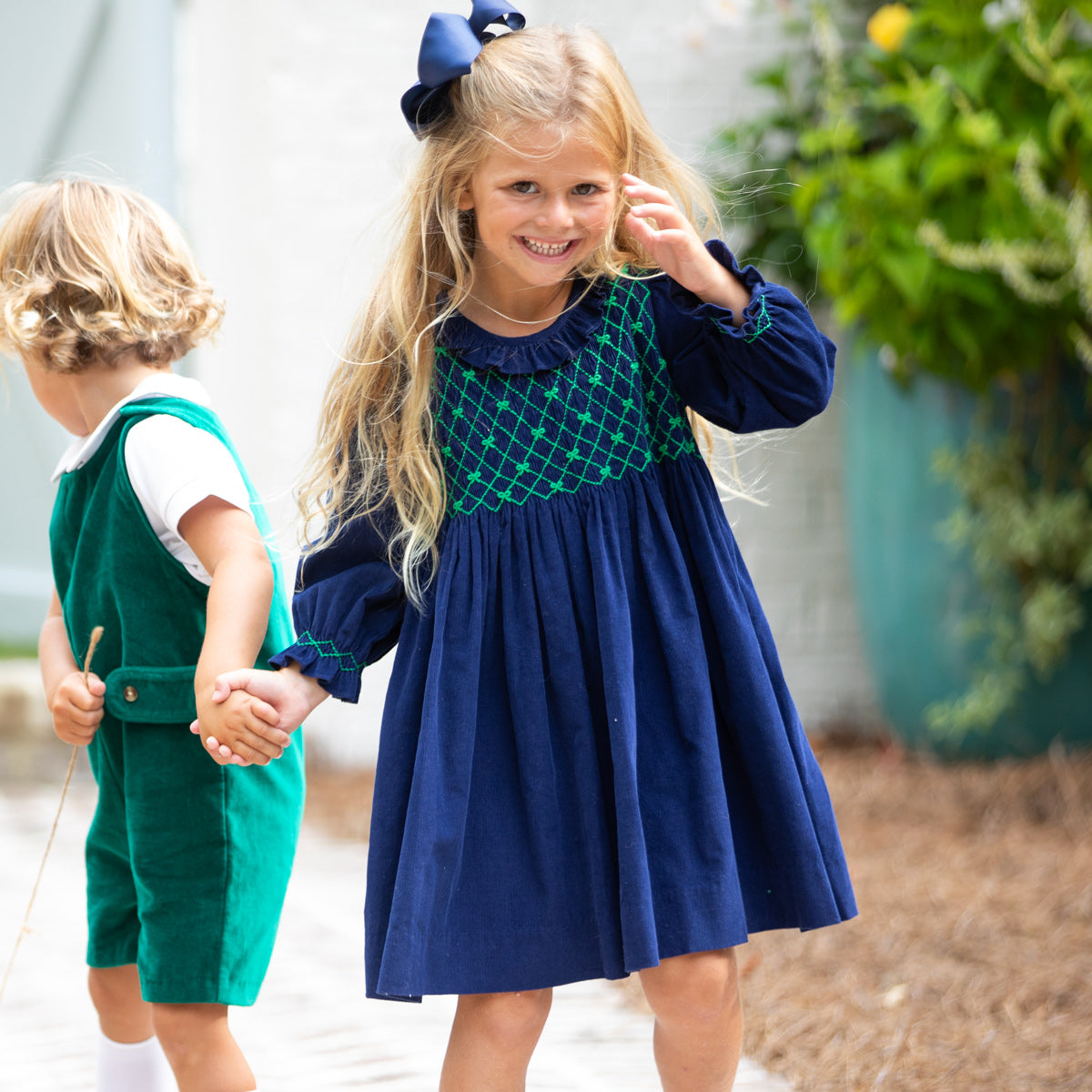 preppy bow smocked dress