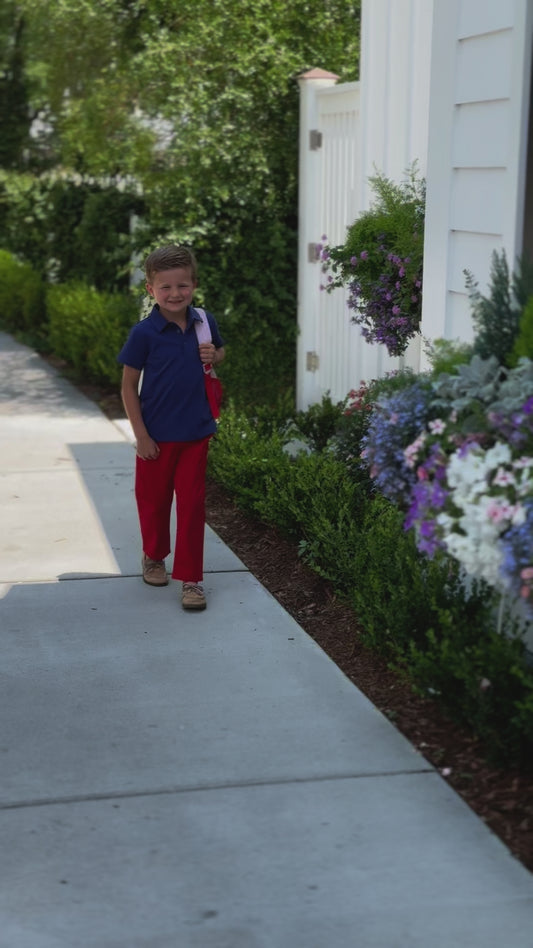 Boys Button Pants - Red Twill