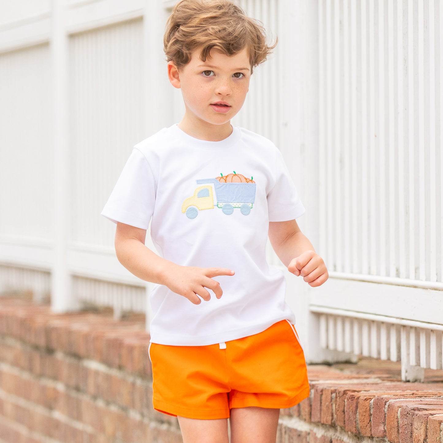Boys Applique Shirt - Pumpkin Truck