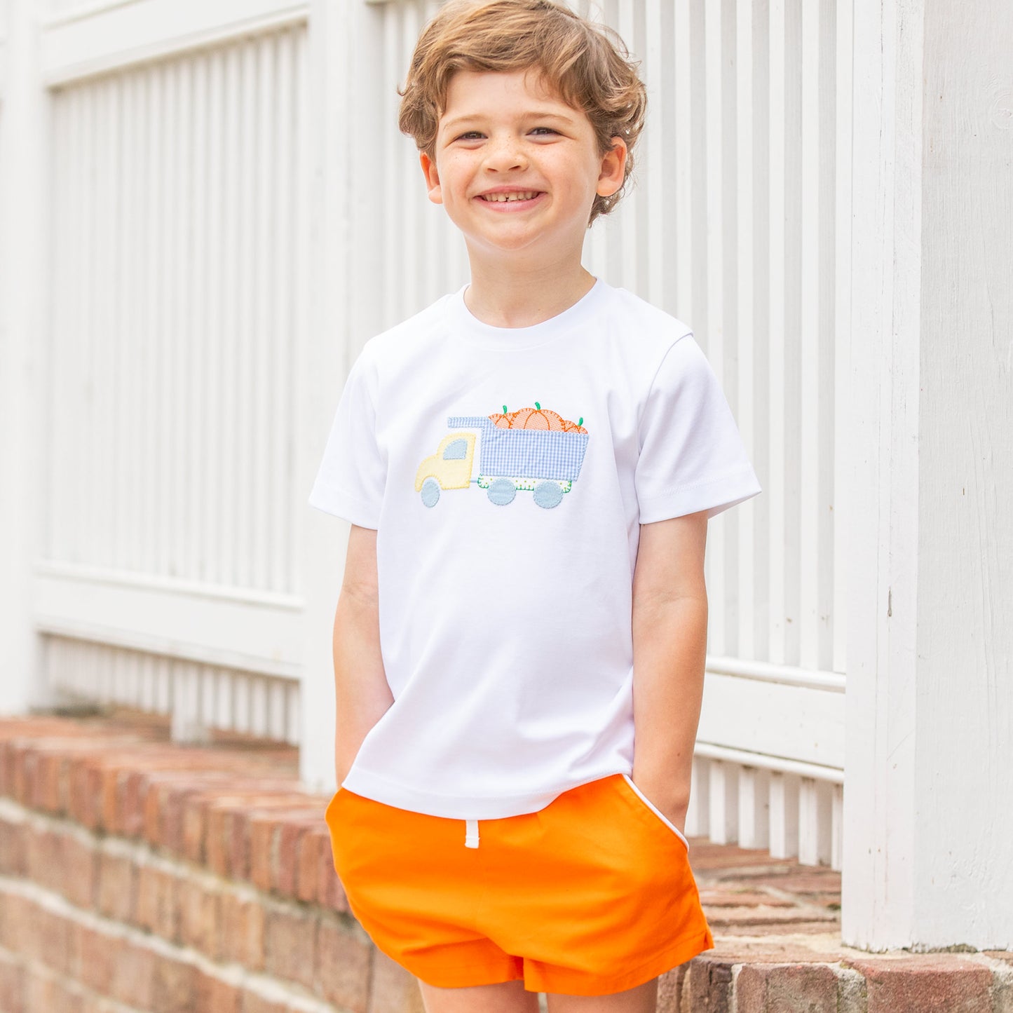 Boys Applique Shirt - Pumpkin Truck