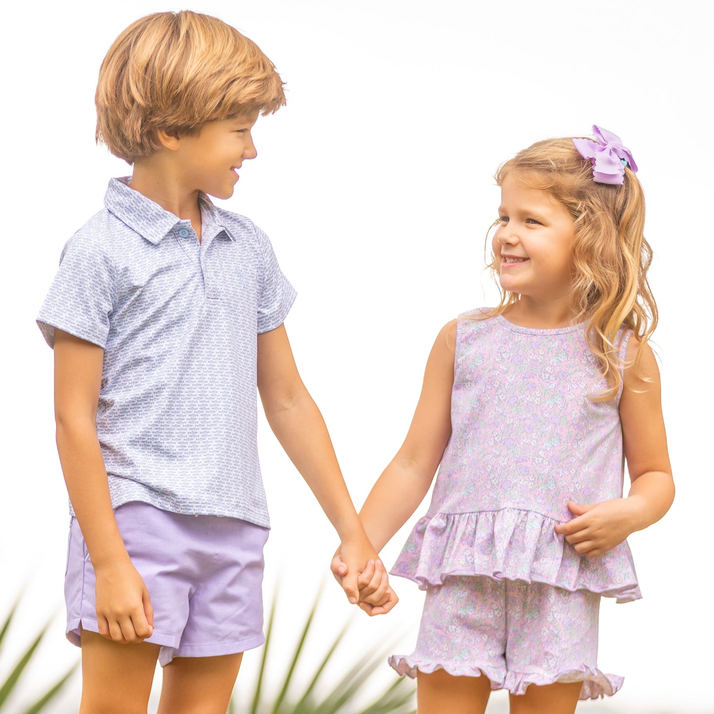 Boys Shrimp Shorts - Purple Oxford