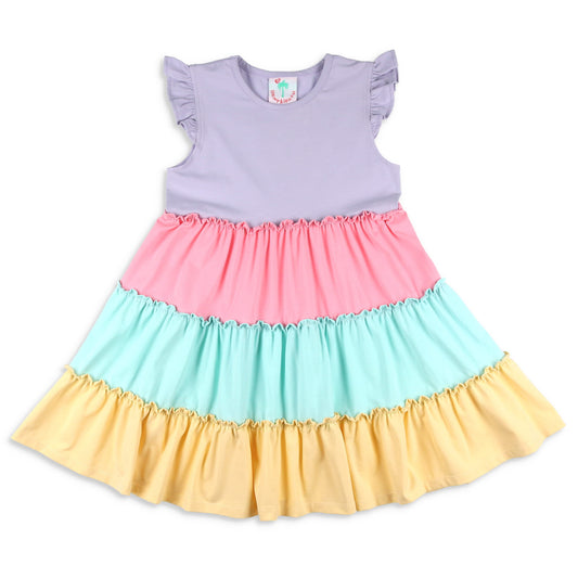 Girls Knit Tier Dress - Rainbow Ruffle