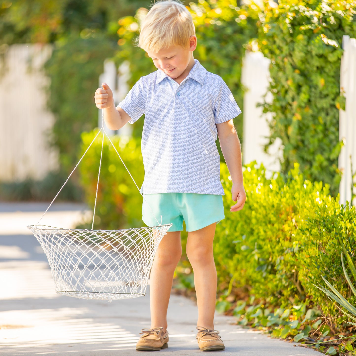 Boys Shrimp Shorts - Green Oxford