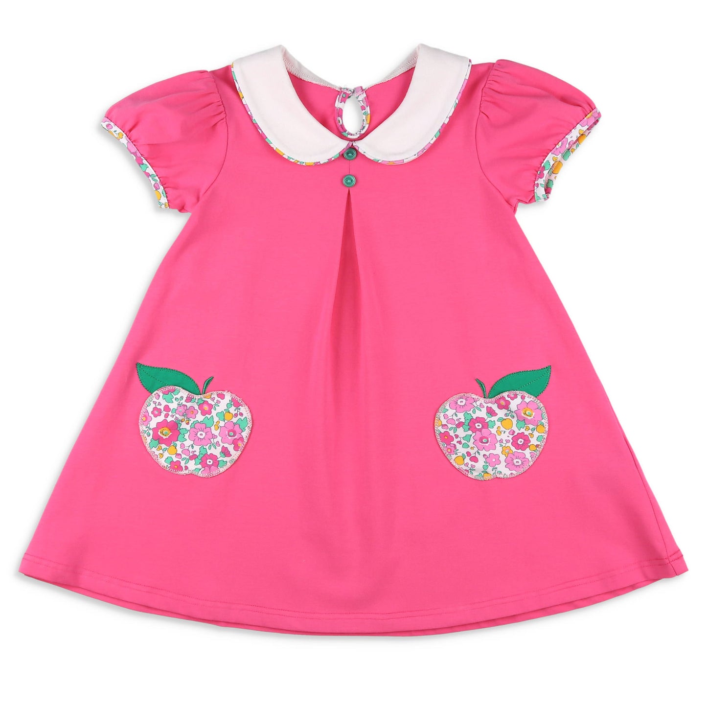 Girls Apple Pocket Dress - Razzleberry
