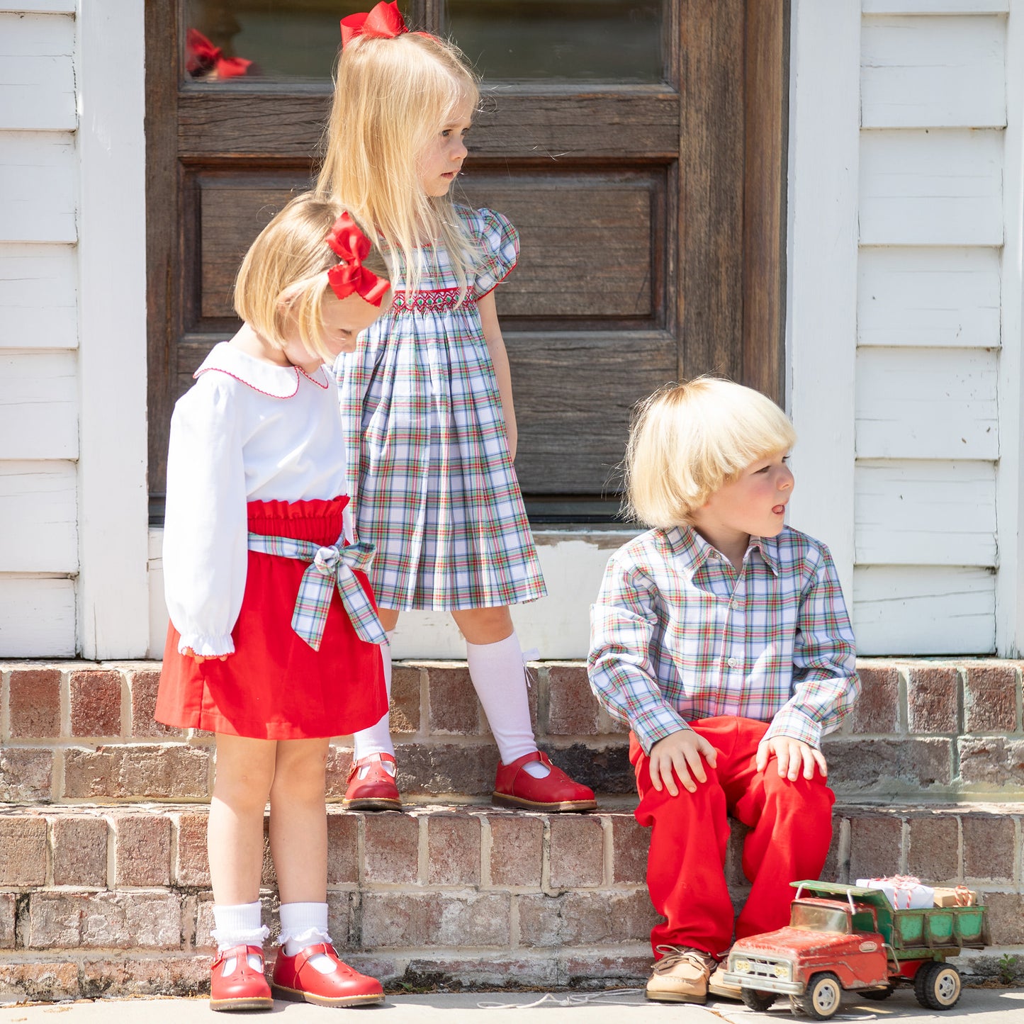 Girls Red Picot Collared Top