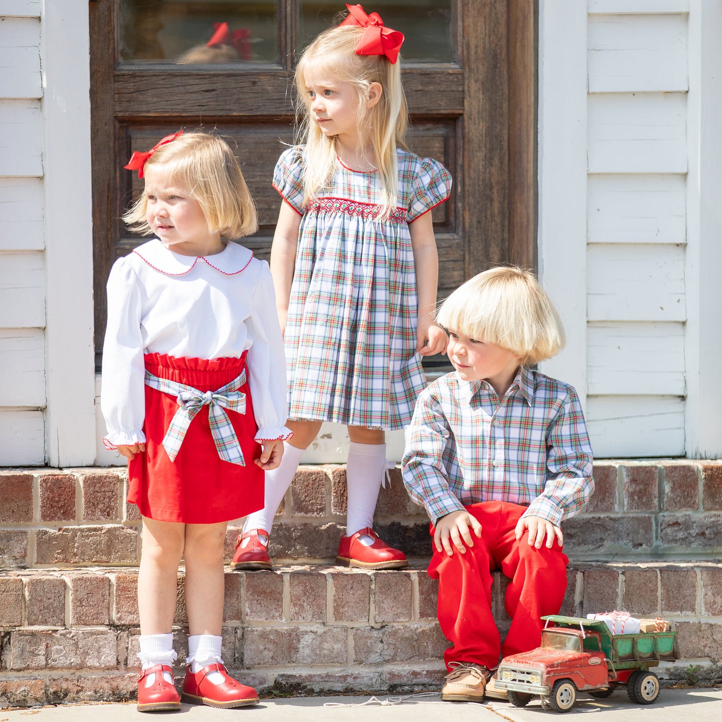 Girls Red Picot Collared Top