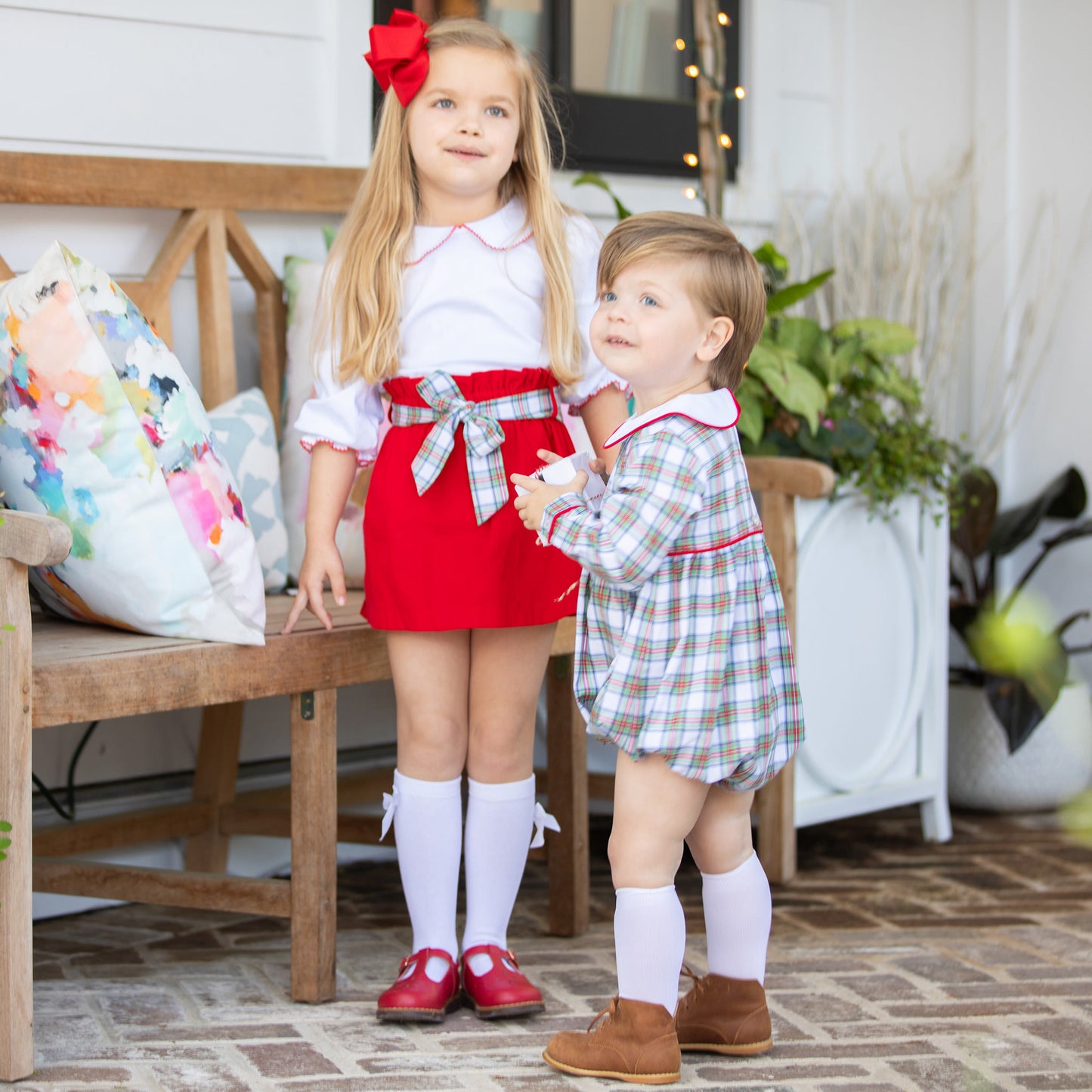 Girls Red Picot Collared Top