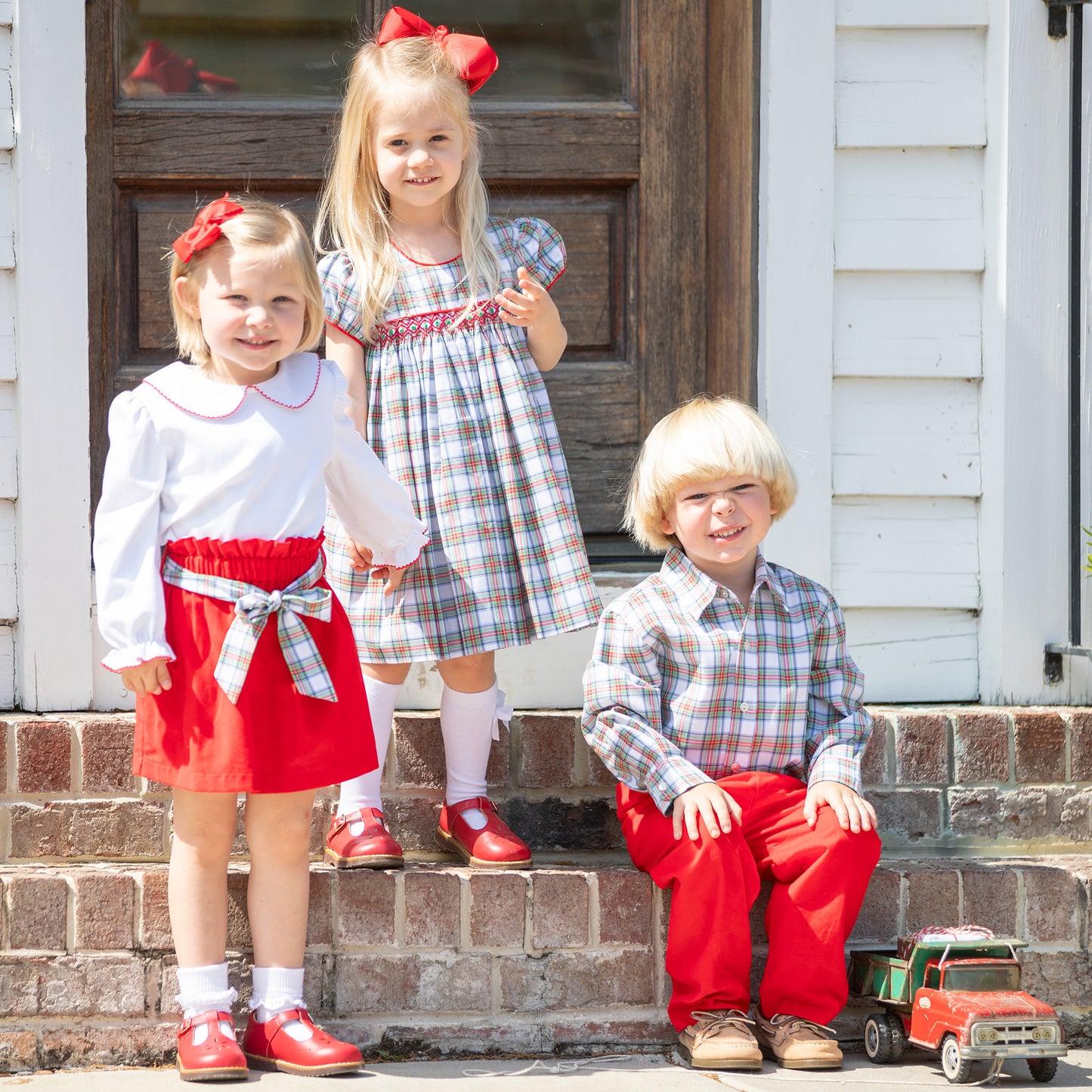 Girls Red Picot Collared Top