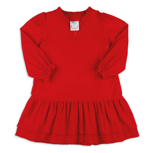 Girls Sophia Dress - Red Corduroy