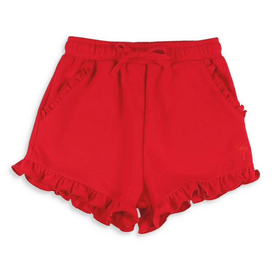 Red Pique Knit Ruffle Shorts
