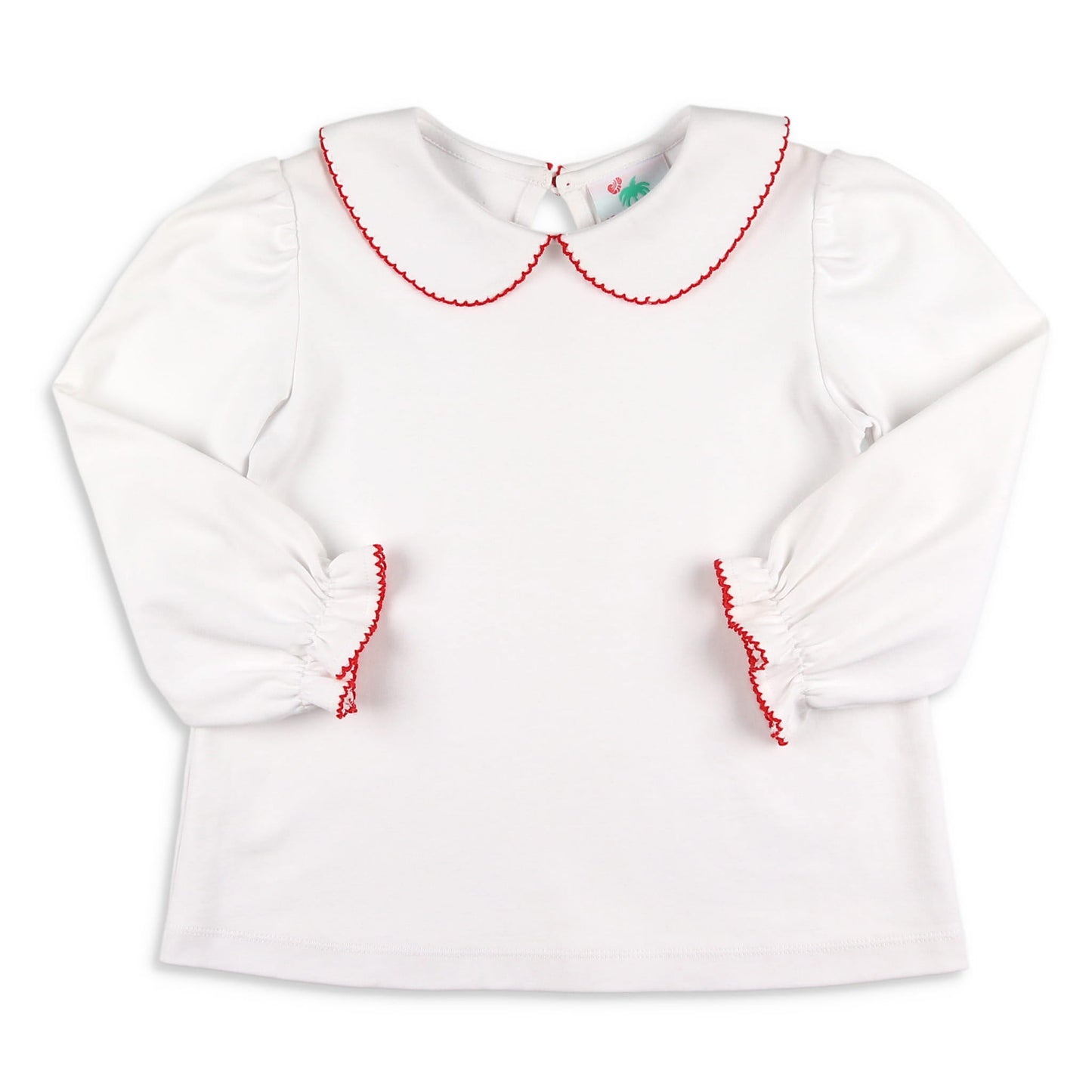 Girls Red Picot Collared Top