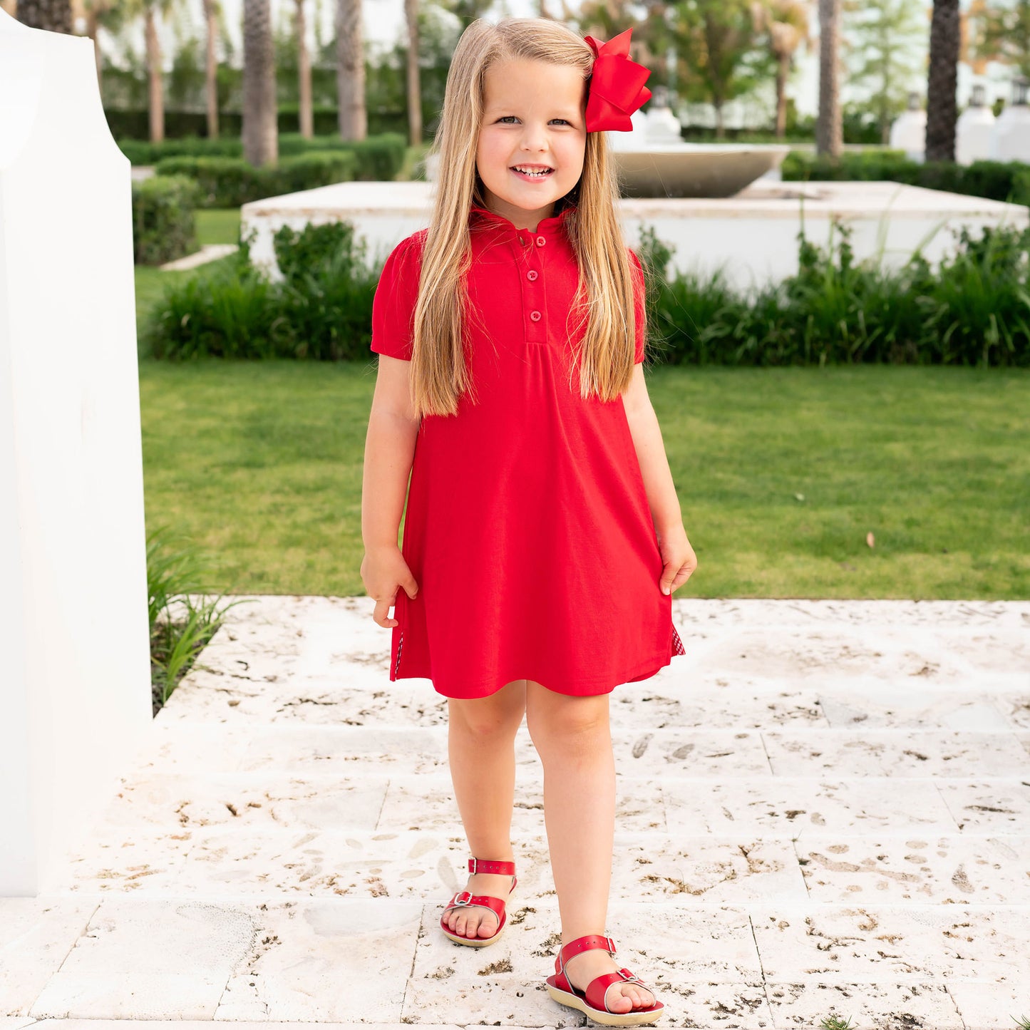 Girls Polo Dress - Red Pique