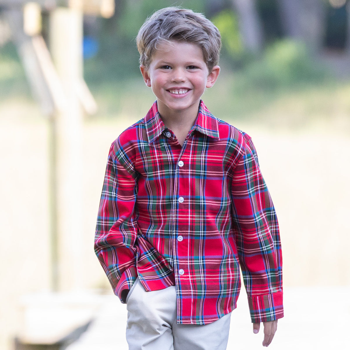 Red Plaid Oxford - close-up detail