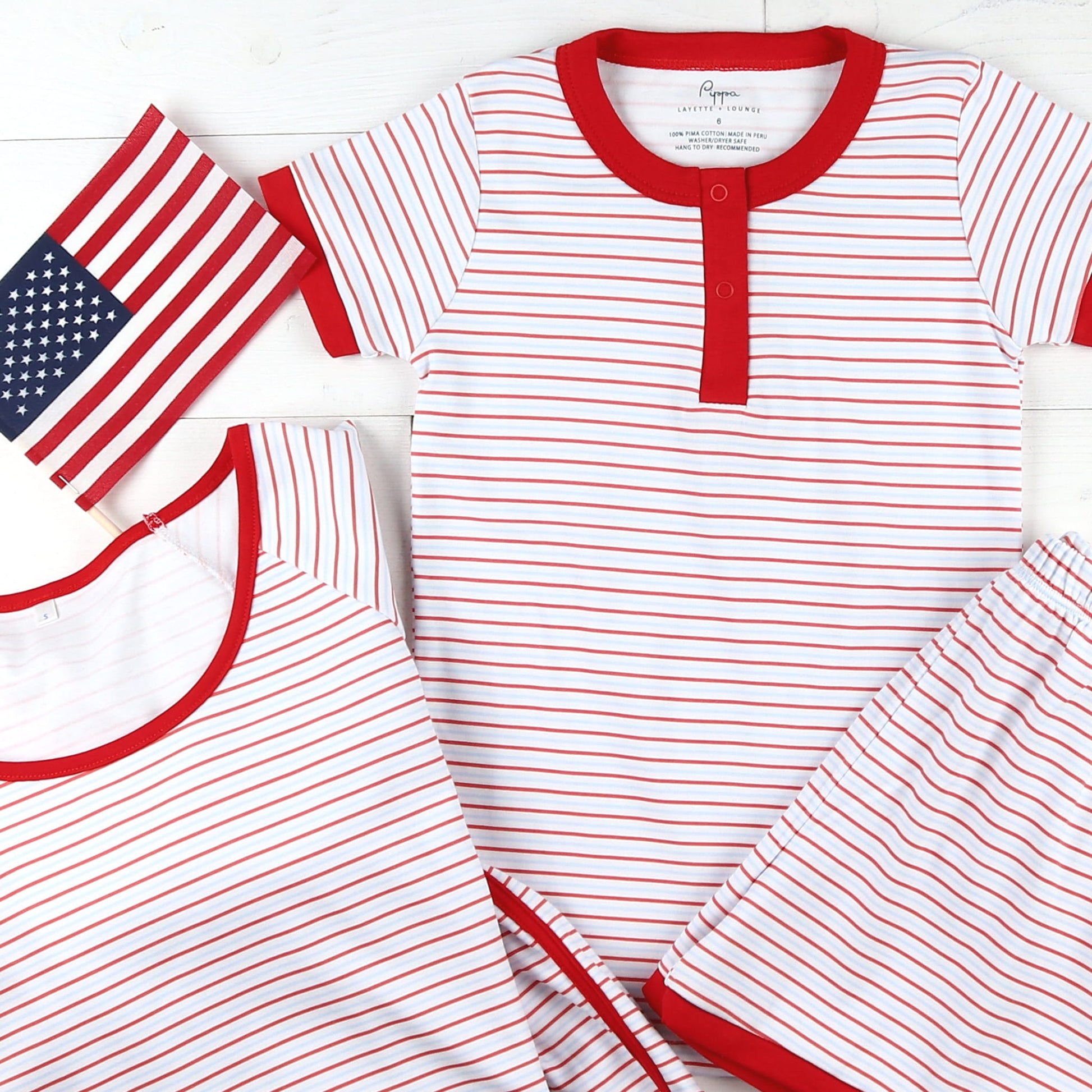 Unisex Pima Childrens Loungewear - Red, White, & Blue