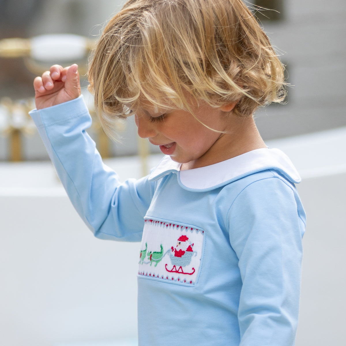 Santa Alligator Romper - close-up detail