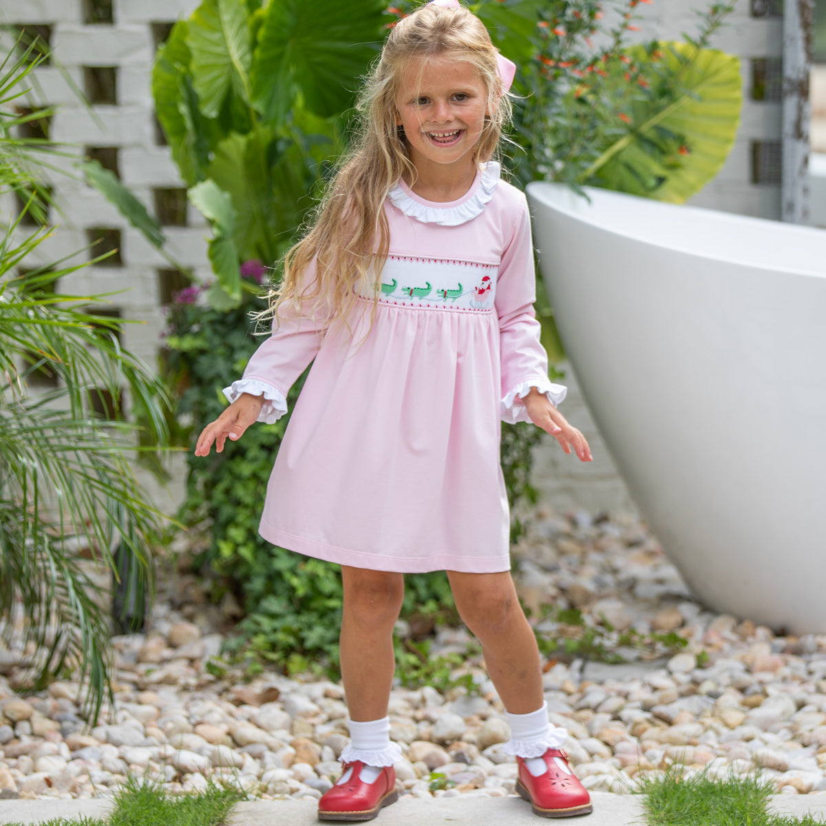 Santa Alligator Smocked Dress
