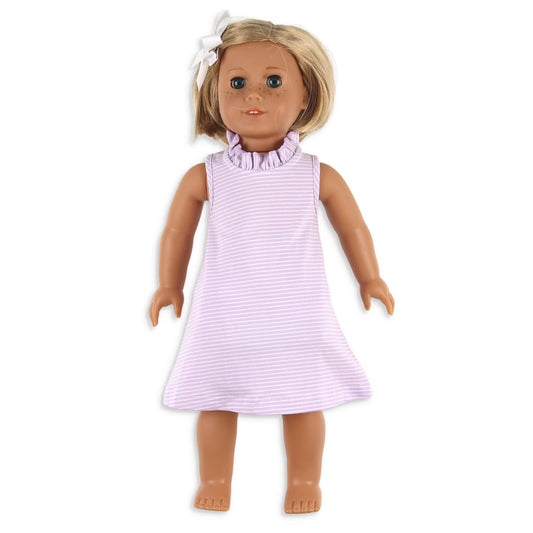 Girls Ruffle Neck Doll Dress - St. Simons Stripe