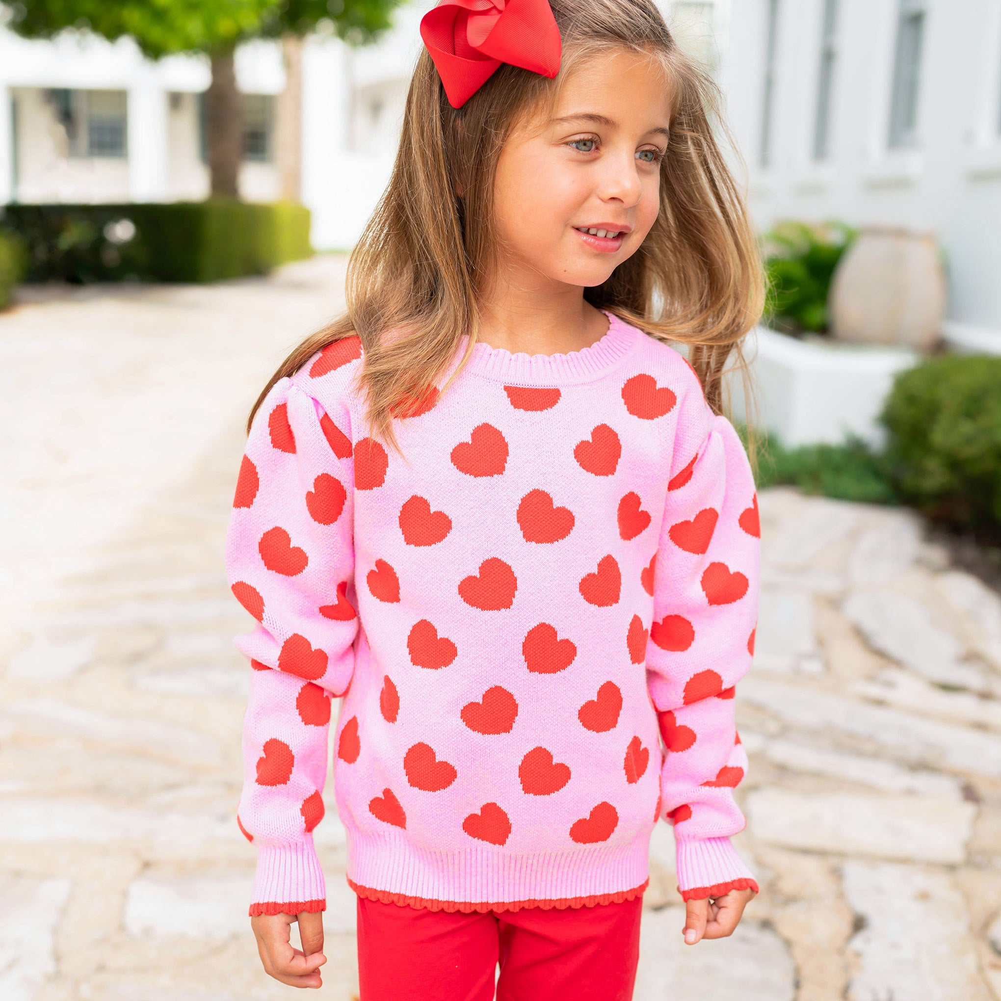 amiparis 千鳥柄 ツイードキャップ レッドハート刺繍 Girls Sweater - Sweetheart – Shrimp and Grits Kids