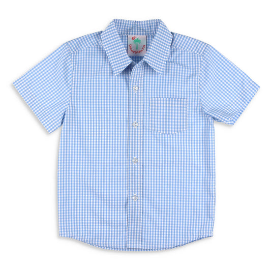 Boys Short Sleeve Button Down - Timeless Blue Check