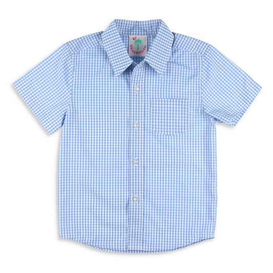 Boys Short Sleeve Button Down - Timeless Blue Check (SAMPLE)