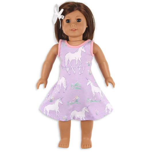 Girls Tie Back Doll Dress - Unicorn