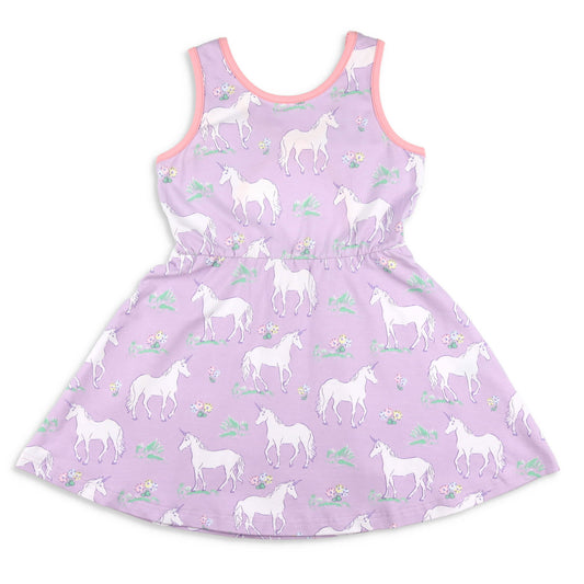 Girls Tie Back Dress - Unicorn