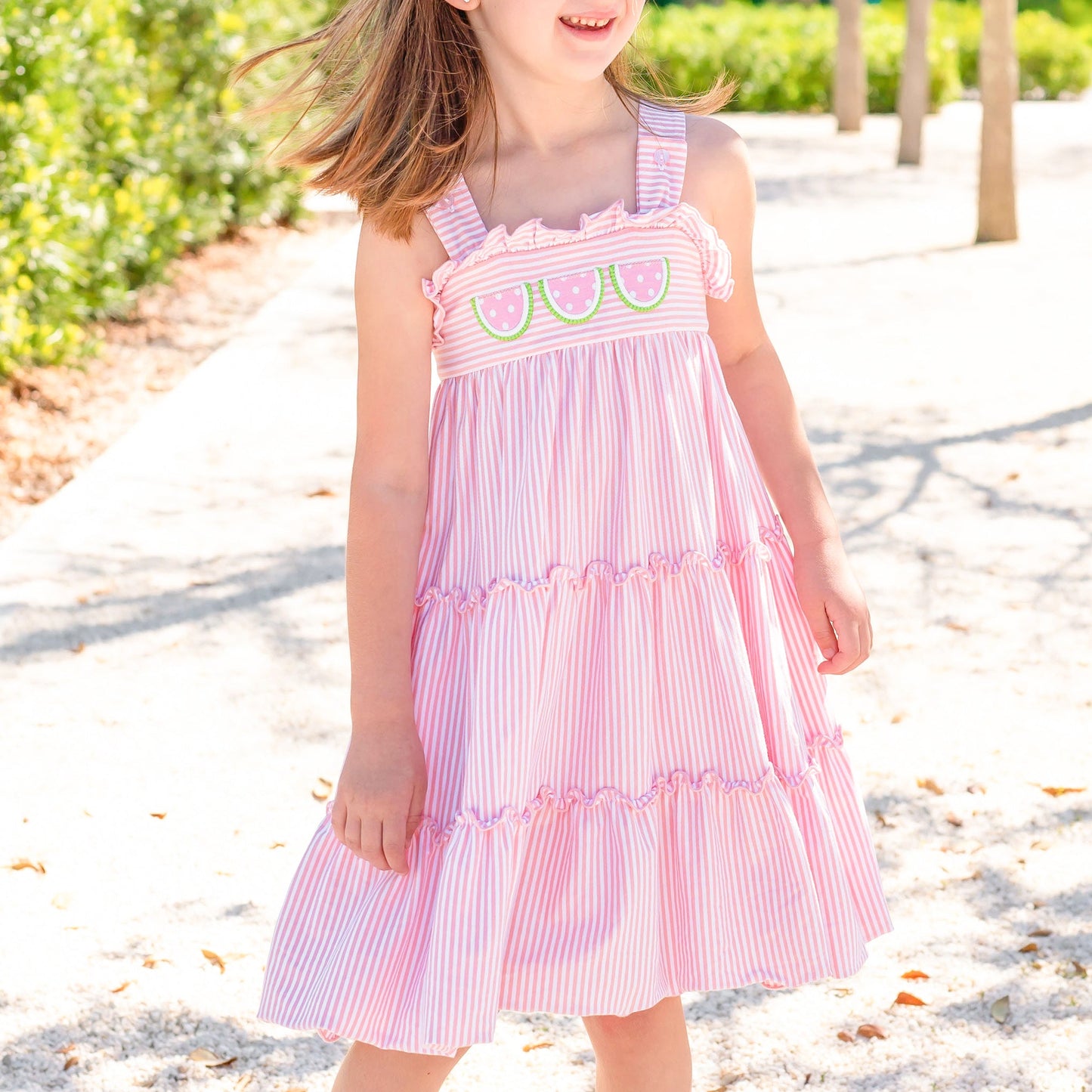 Girls Applique Tier Dress - Watermelons (SAMPLE)