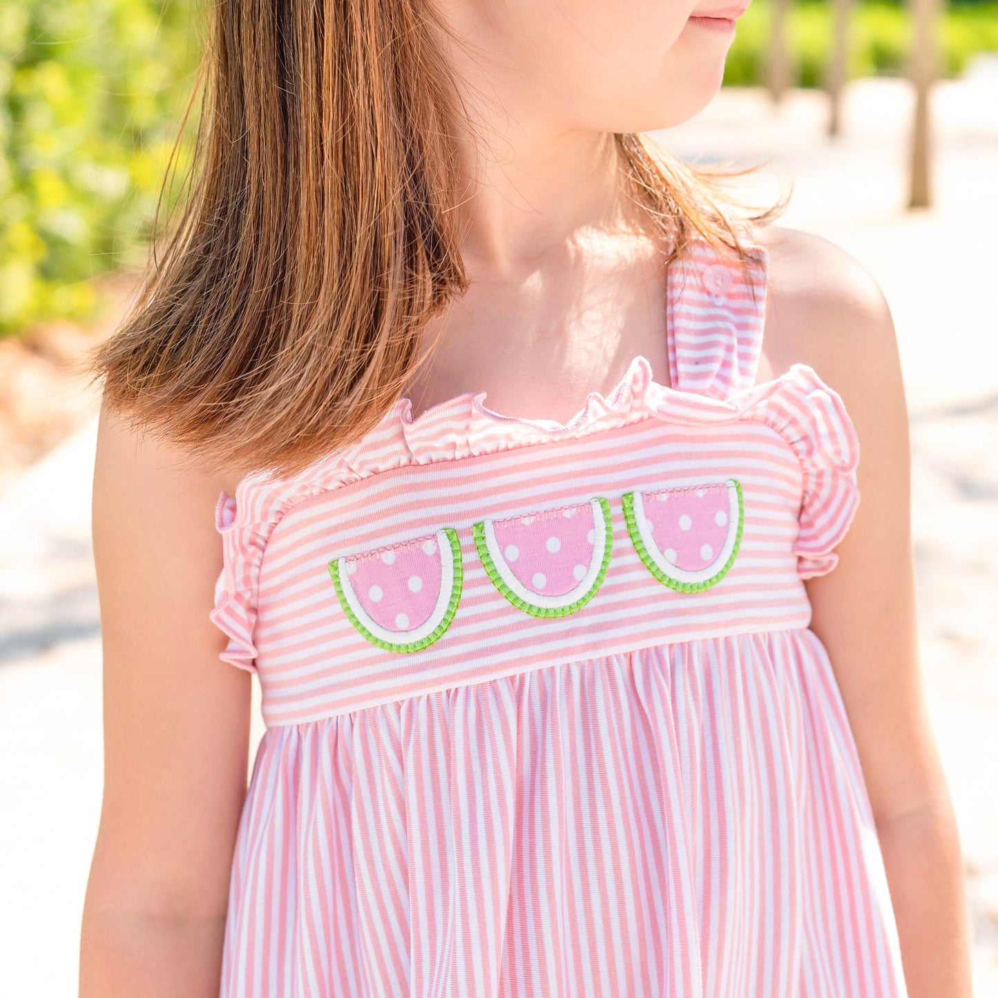 Girls Applique Tier Dress - Watermelons (SAMPLE)