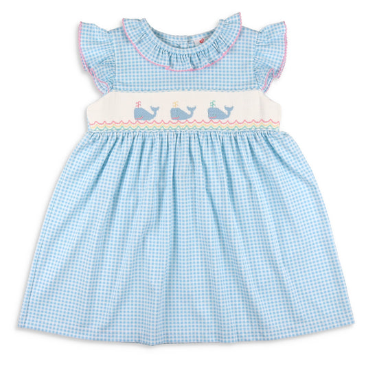 Girls Smocked Dress - Whale Watch