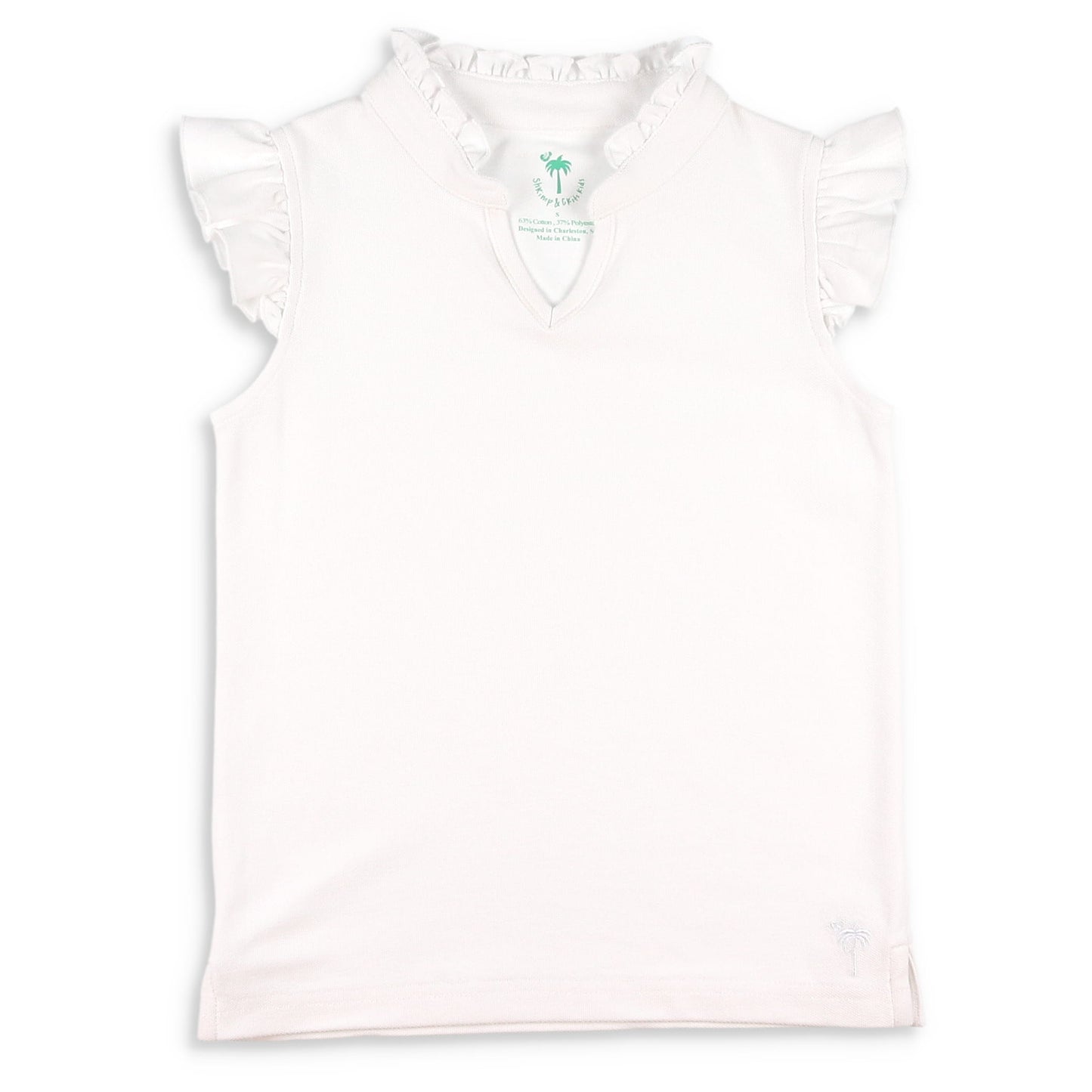 White Pique Knit Flutter Top