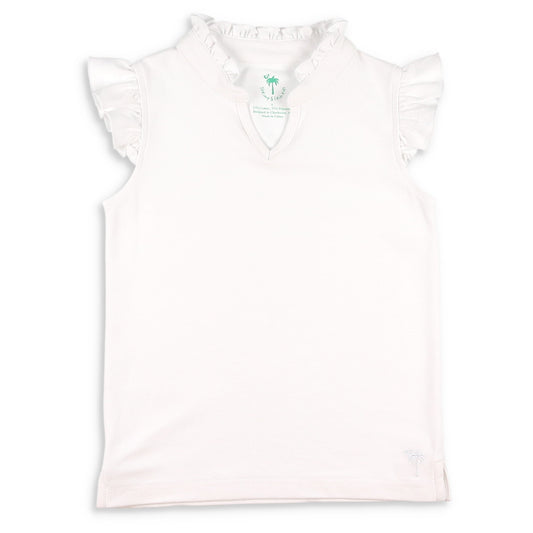 White Pique Knit Flutter Top