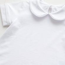 Load image into Gallery viewer, close up of Boys Short Sleeve White Knit Collared Top