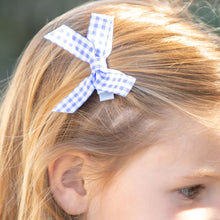 Load image into Gallery viewer, little girl wearing Blue Check Bitty Bow in her hair