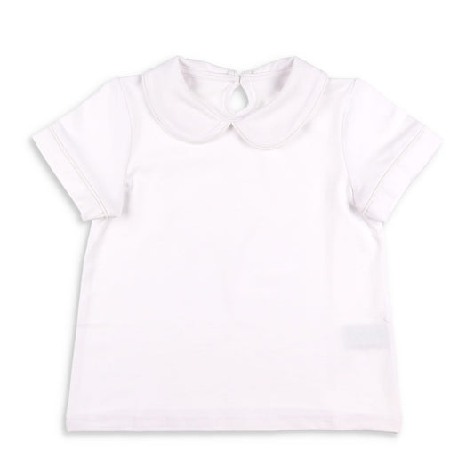 Boys Short Sleeve White Knit Collared Top