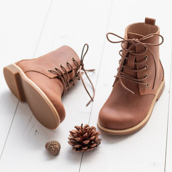 Girls Vintage Lace Up Boot Brown Now in Stock