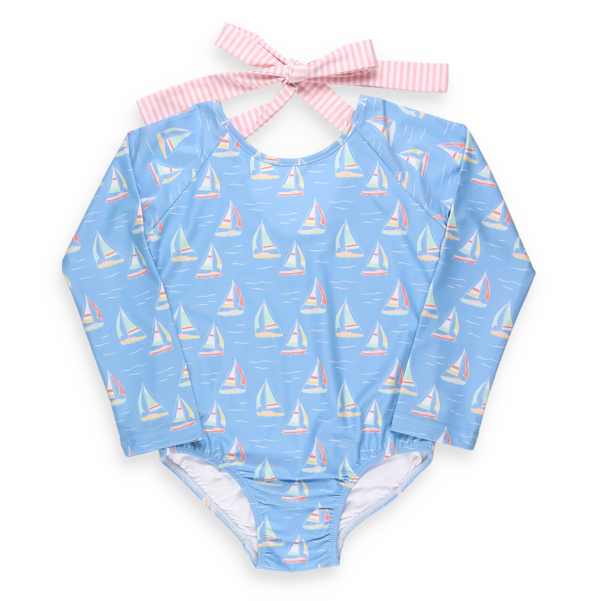 Girl Shirt - Monogram Tee with Sailboats on Light Blue Shirt