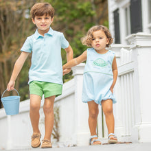 Load image into Gallery viewer, little boy wearing a Turtles All The Way Embroidered Bubble and holding his brothers hand walking down the sidewalk