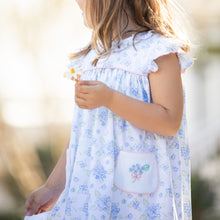 Load image into Gallery viewer, little girl holding a flower wearing Garden Party Embroidered Dress