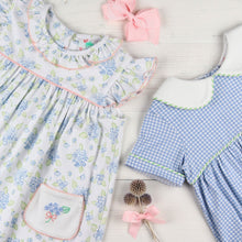 Load image into Gallery viewer, flatlay of a pink boy, Garden Party Embroidered Dress and a gingham jumper