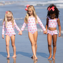 Load image into Gallery viewer, three little girls holding hands walking down the beach