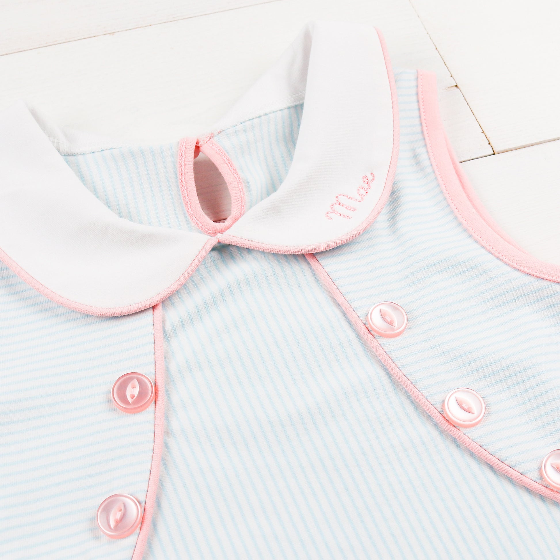 close up of Girls Tennis Club Eloise Dress with a monogram on the collar