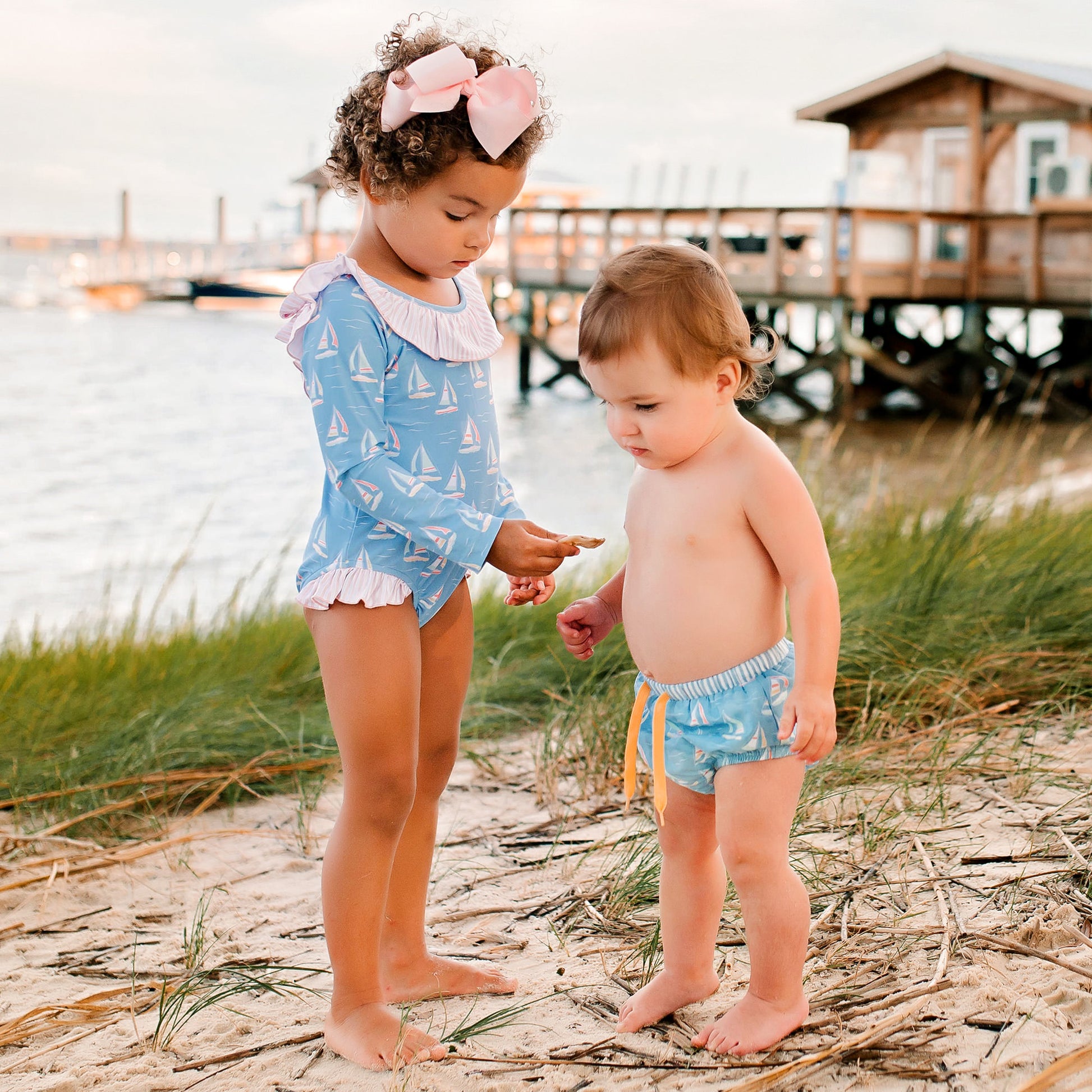 little girl and little boy in Catalina Swim Diaper Cover