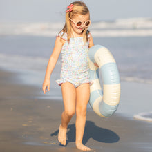 Load image into Gallery viewer, little girl walking down the beach in her Girls Sunny Floral Tankini Bathingsuit